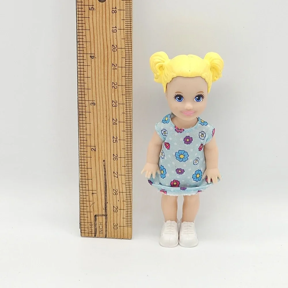 Barbie Club Chelsea Doll Blonde Pigtails Blue Floral Dress White Sneakers Mattel